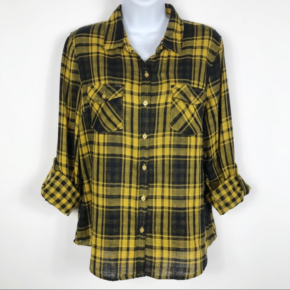 Cotton Express Tops Black Yellow Plaid Shirt Poshmark